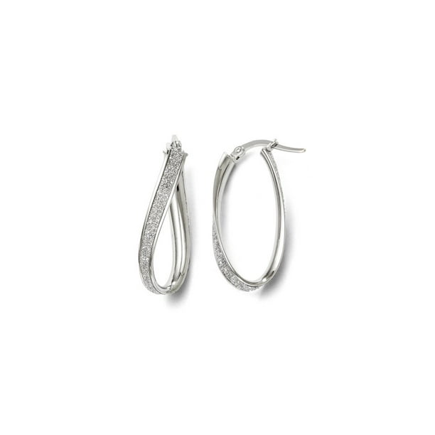 Leslies Real 14kt White Gold Polished Twisted Oval Hoop Earrings 